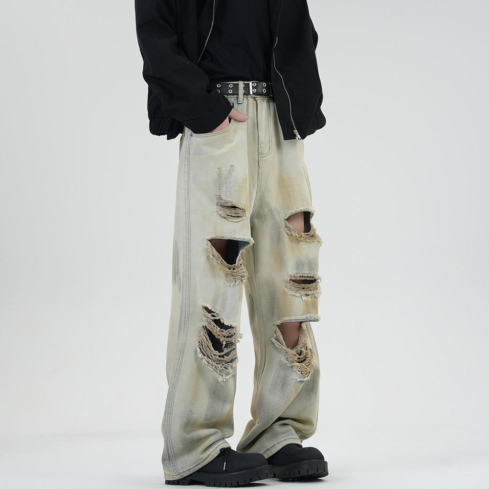 New Spring and Summer Scimitar Pants Dirty Pants Burnt Street Jeans Trousers