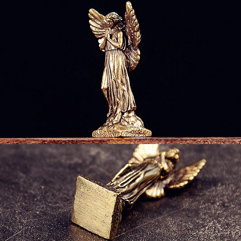 Solid Brass Blessed Angel Small Statue Vintage Character Miniatures Figurines Desktop Decorations Crafts Home Decors Ornaments