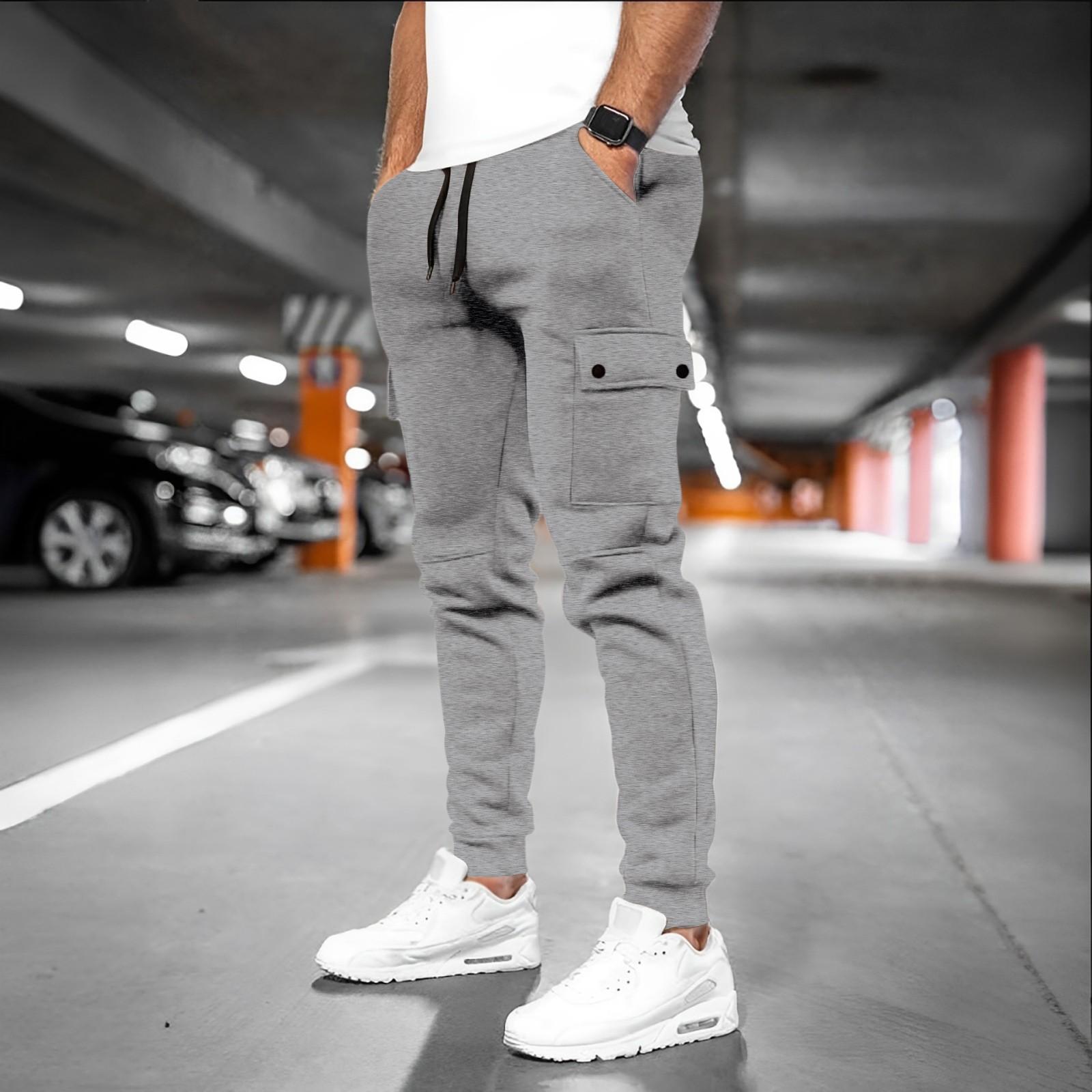 

Men s Casual Loose Multi-pocket Fitness Sportswear Pants M светло-серый