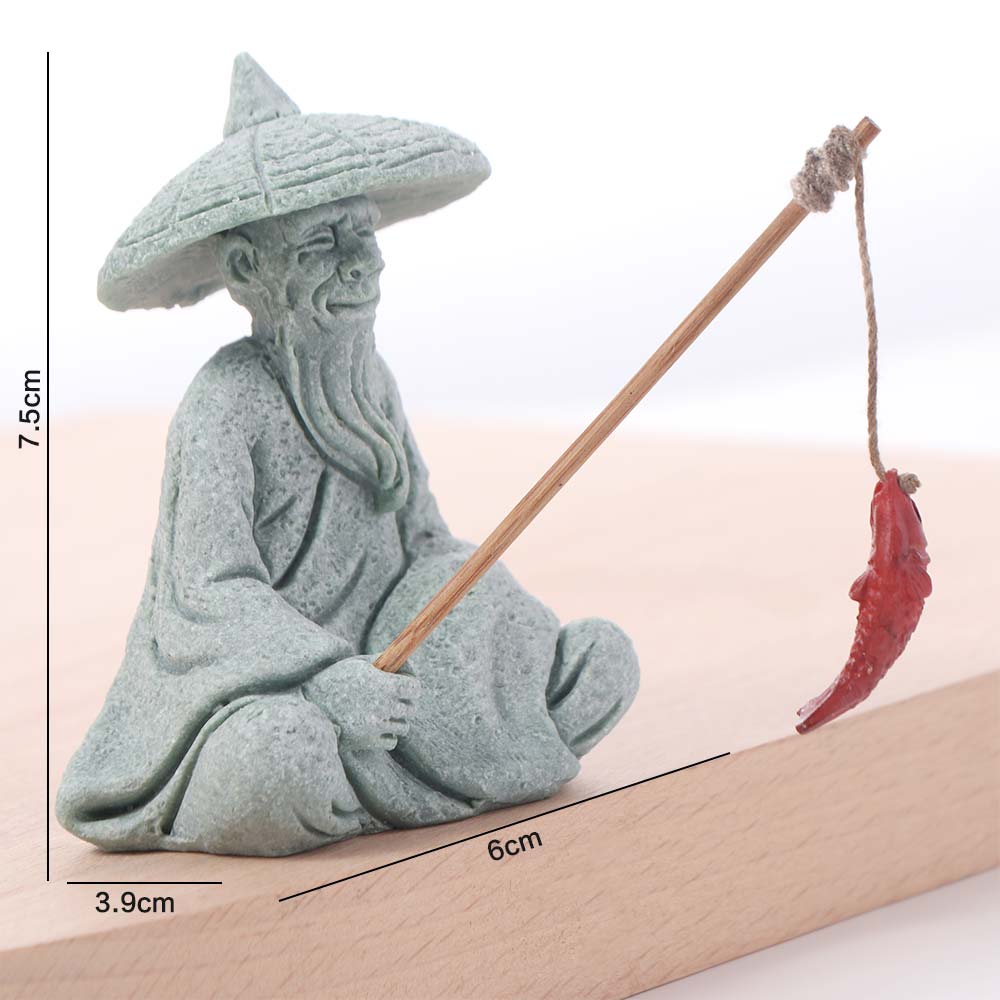Cute Sitting Fishing Figurine Delicate Dolls Statue Desktop Cculpture  Living Room