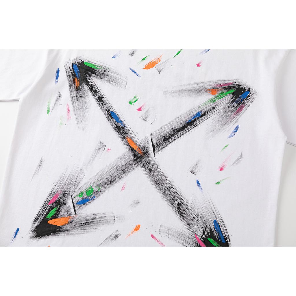 9068 Off-White 2026 Spring/Summer New Colorful Letter Arrow Pattern Round Neck Hooded Short Sleeved Men's and Women's T-shirts
