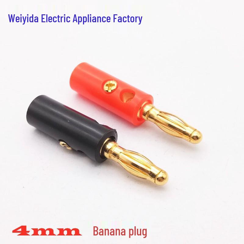 Gold-Plated 4mm Lantern-Head Banana Plug, Nickel-Plated Four-Leaf Design