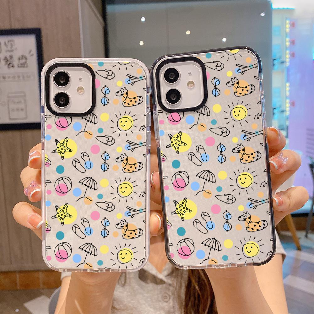 Summer new graffiti summer seaside iPhone mobile phone case 17promax transparent mobile phone case Apple 13 soft case