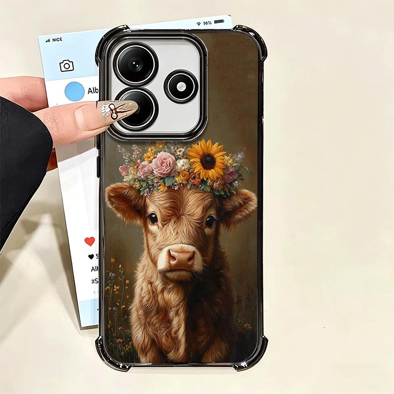 Cute Highland Cow Plating Phone Case For Xiaomi Poco X5 X6 X7 X8 Pro Max F8 Ultra F7 M8 M7 M5S Redmi 15C 15 14C 13C 13 X3 12C F6
