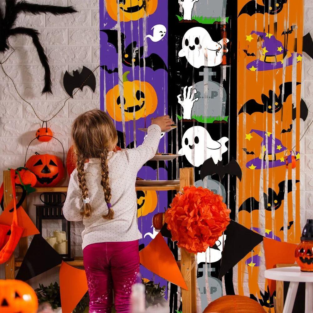 1X2M Pumpkin Ghost Bat Curtain Sparkling Wall Hanging Ghost Pendants  Photo Background