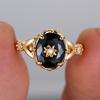 Vintage Black Crystal Oval Stone Star Flower Rings For Women Antique Gold Color Engagement Bands Wedding Jewelry Versatile Gifts