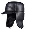 Herren Winterhut aus echtem Leder - Verdicktes Rindsleder im Lei-Feng-Stil mit Ohrenschutz für Senioren.