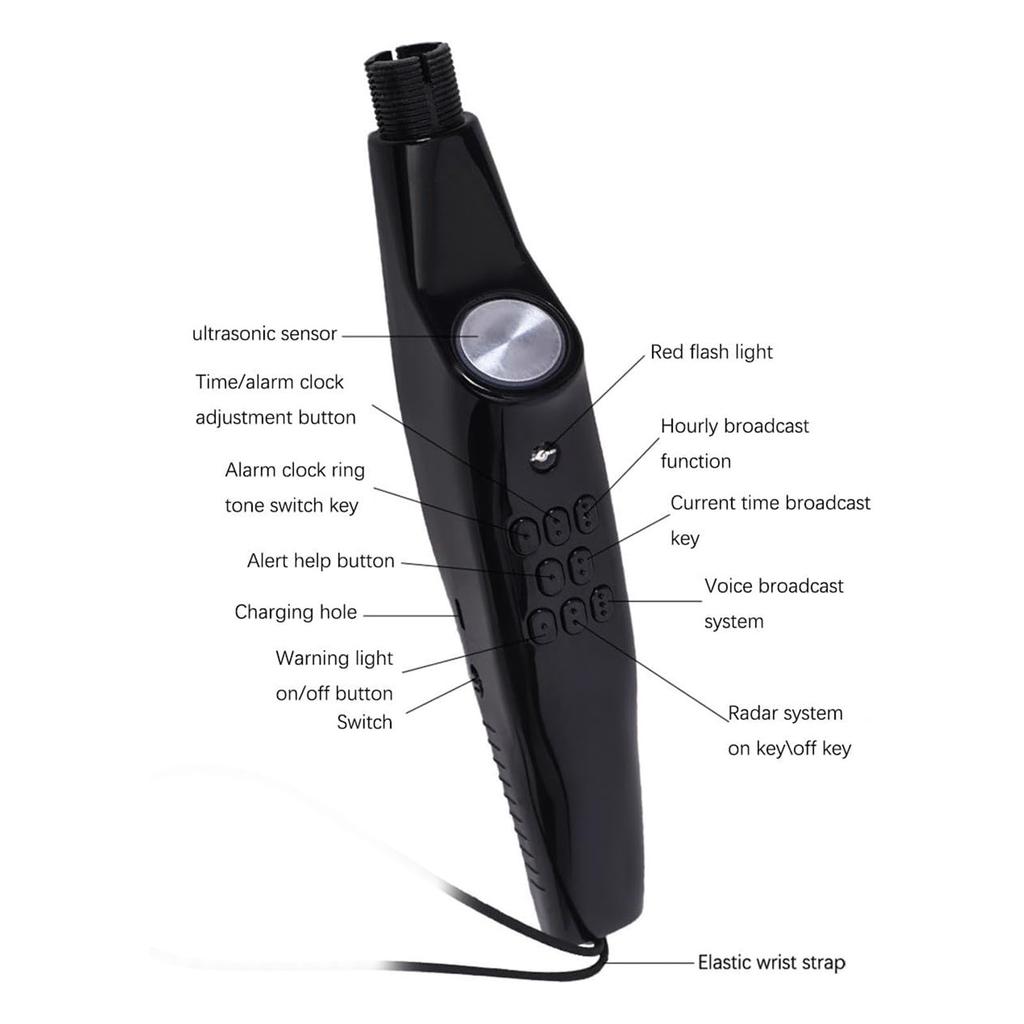Walking Blind Stick Foldable Secure and Non Slip Convertible Tip Electronic Blind Cane 2m Voice Broadcast for Outdoor Use
