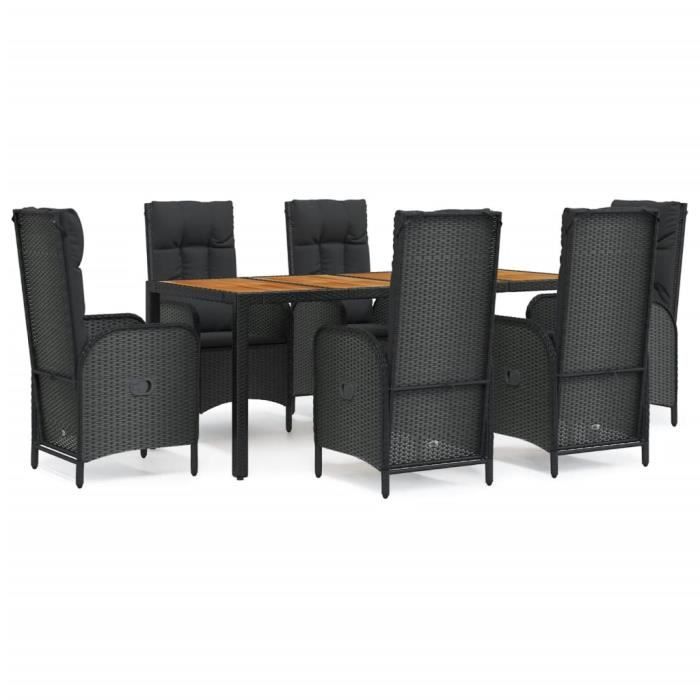 VidaXL Garden Dining Set and Cushions 7pcs Black Wicker 3185072