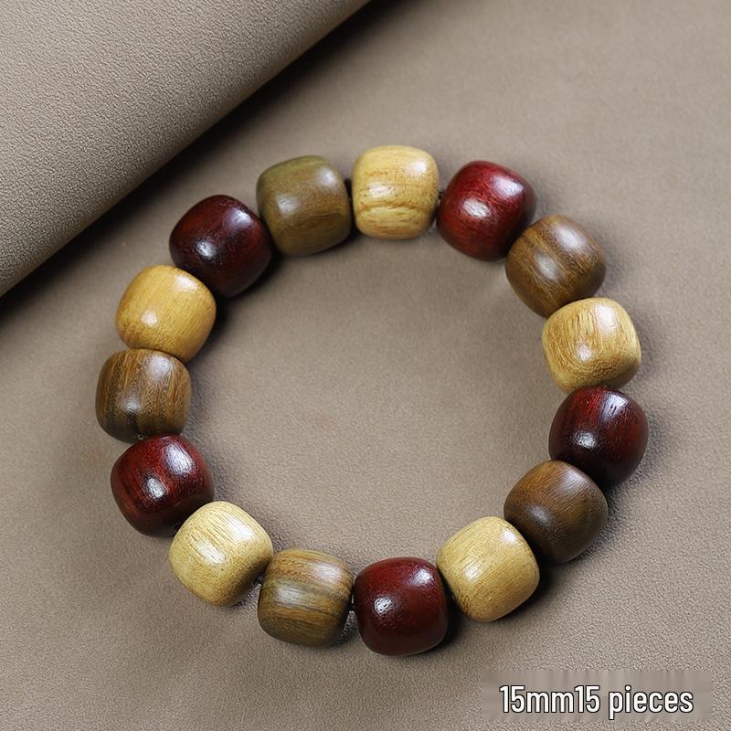 Retro Buddhist Bead Bracelet: Multi-Treasure Green & Purple Sandalwood, Single-Loop Unisex Jewelry