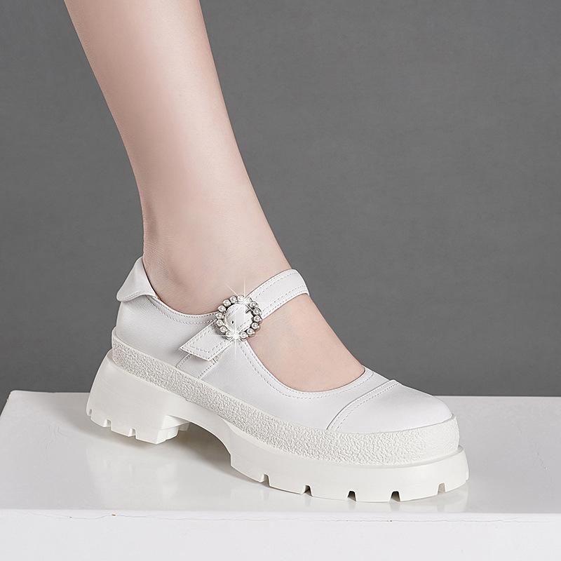 Casual Versatile Mary Jane Women's Shoes Summer Single Shoes 2025 College Style Platform Small Leather Shoes