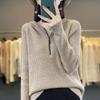 Women's Ribbed Wool Hooded Half-Zip Knit Sweater for Autumn/Winter Outerwear