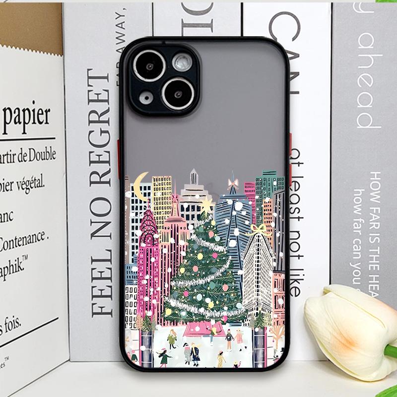 Ins Cartoon Christmas Style Phone Case for Samsung Galaxy S25 S24 FE S23 Ultra S22 Plus S21 S25 FE A73 A72 Streetscape Art Cover