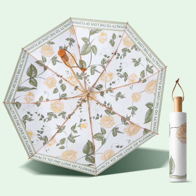 Titanium Silver Three-fold Retro Parasol Sun Protection Anti-folding Umbrella Portable Light Sun Umbrella Sun Protection Umbrella