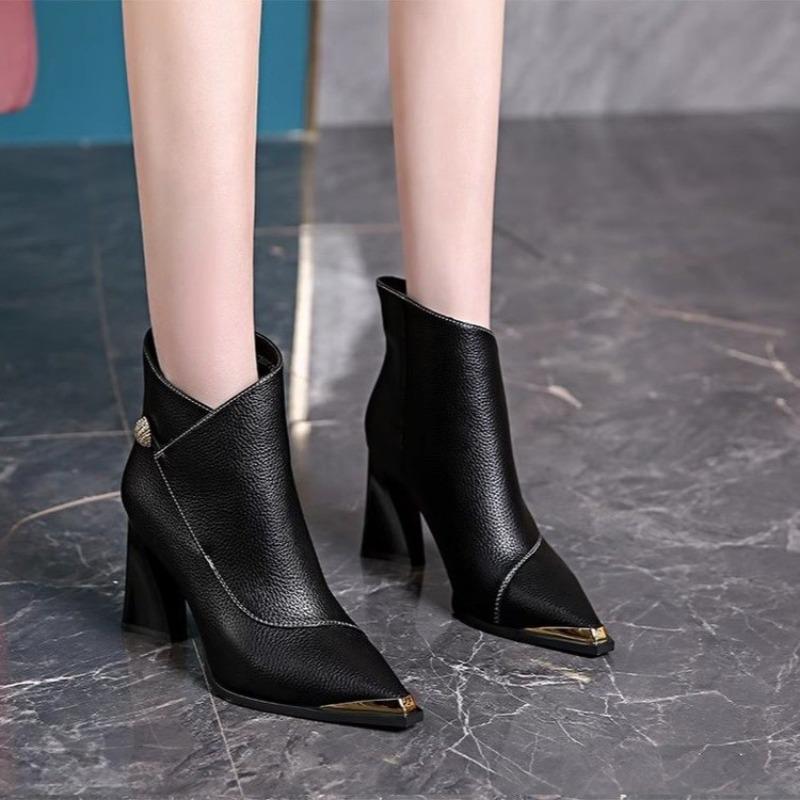 Fashion Pointed Toe Block Heel Short Cone 2025 New Fashion Booties Fashion Boots High Heel Temperament Women's Boots