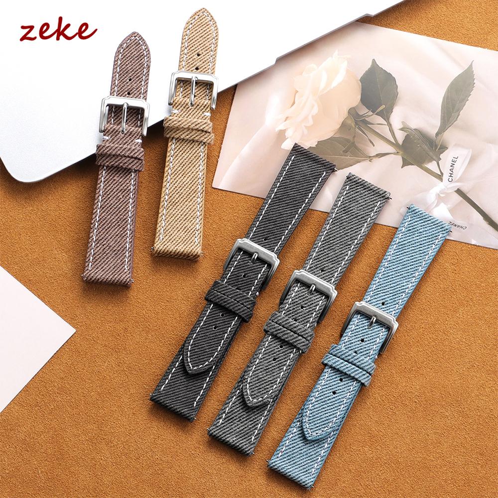 Vintage Denim Watch Strap Stitched Leather Watch Band 18mm 20mm 22mm Universal Quick Release Smartwatch Bracelet Brown Wristband