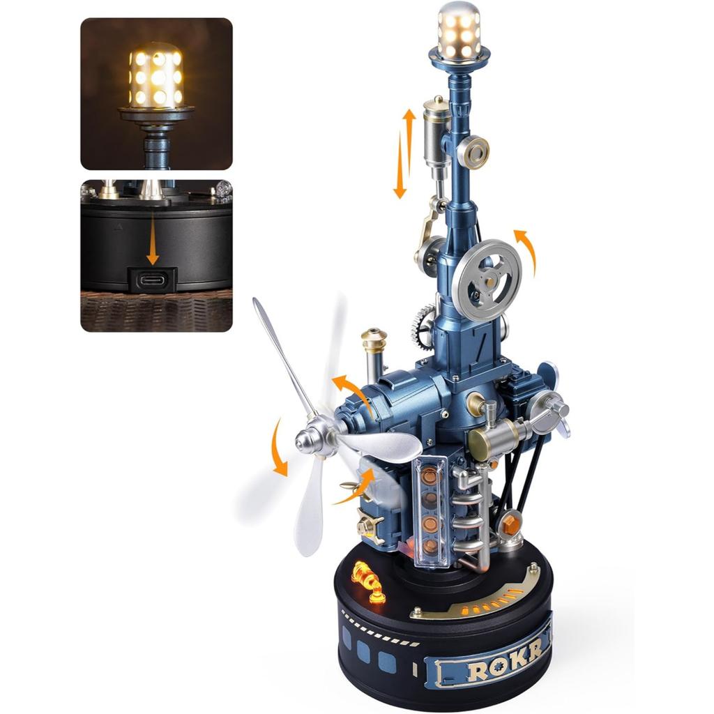 ROKR Série Průmyslové město 3D puzzle Model majáku Stavebnice s LED světlem pro dekoraci stolu 139 dílů Vzdělávací hračka Dárek pro muže teenagery