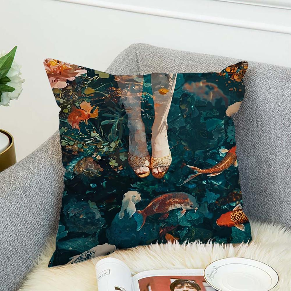 Summer Pool Oil Art Pillow Case For Car Sofa Decorative Home Double-sided Print Plush Square Throw Pillow Cushion Cover