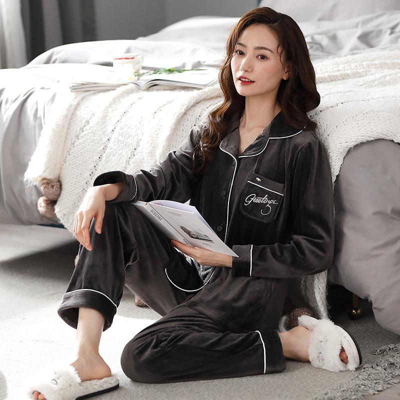 [Essential For Heating Room] Island Fleece Couple Pajamas Men'S Autumn And Winter Coral Fleece Flannel Loungewear Set