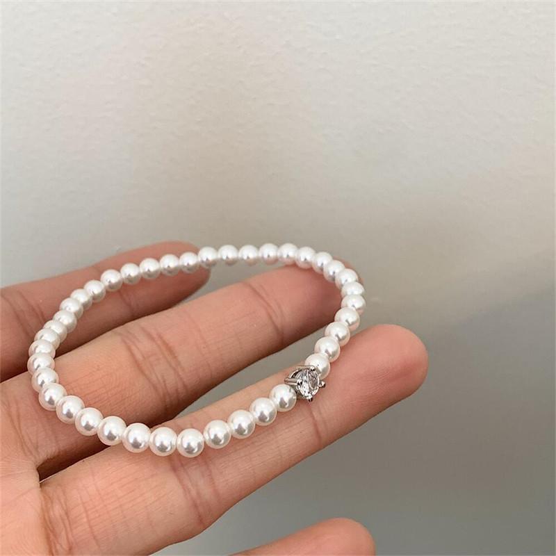 French Retro Single Zircon Pearl Bracelet for Women Simple Handmade Beaded New Elegant Luxury Jewelry Birthday Gifts for Female
