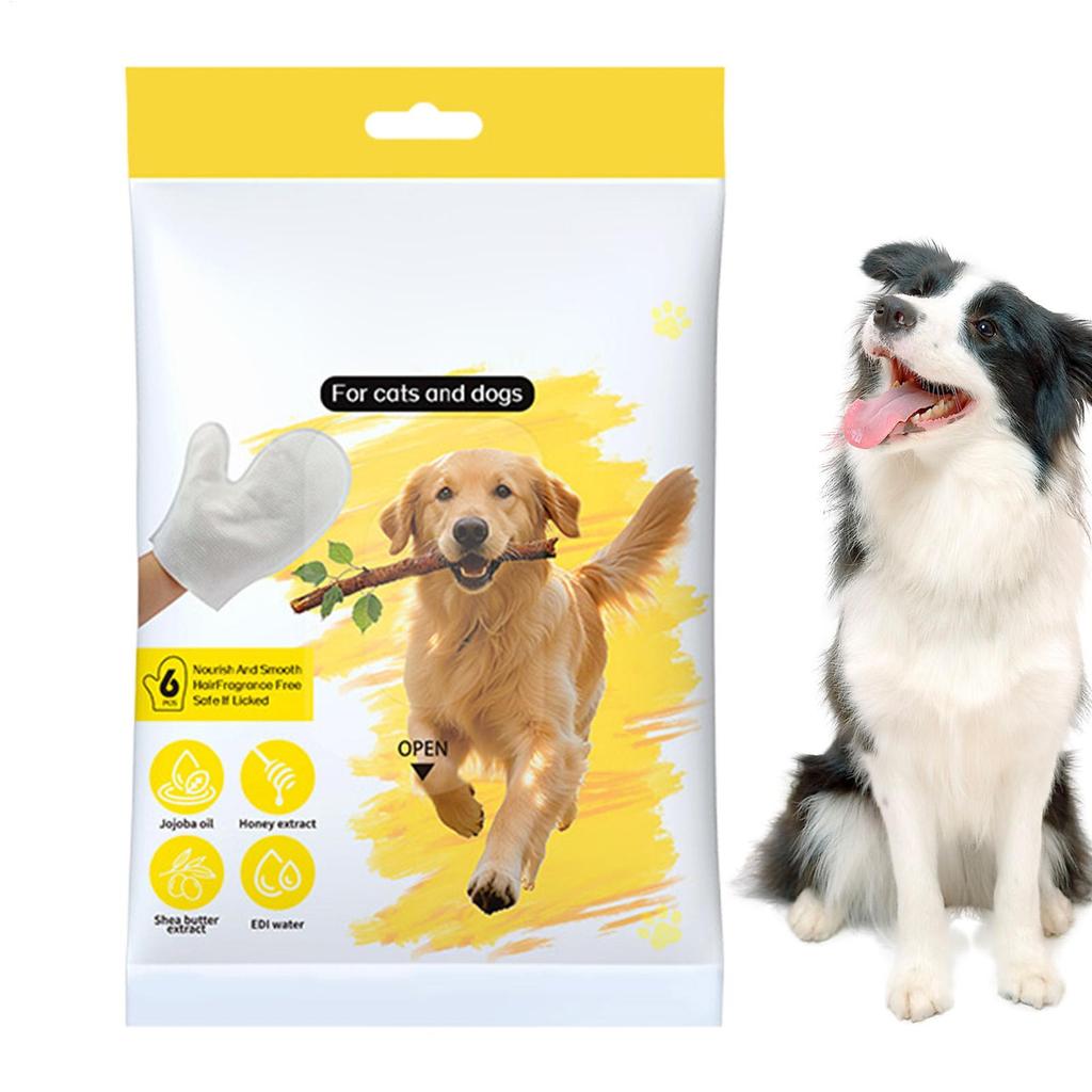 6 ks/sada Rukavice na otírání pro mazlíčky, Deodorizační rukavice pro péči o srst psů a koček, Tlapky, Tělo, Zadek, Kůže, Srst a Koupelnové potřeby