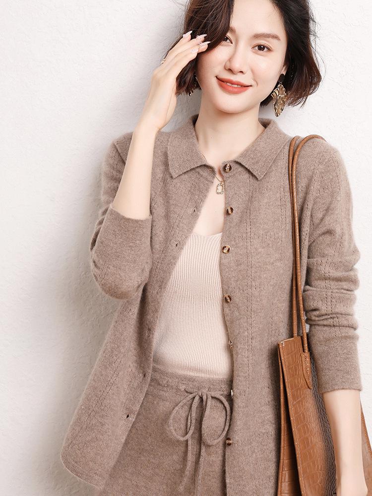 2025 A/W Women's Solid Polo Cashmere Cardigan: Loose, Casual, Versatile Knitwear