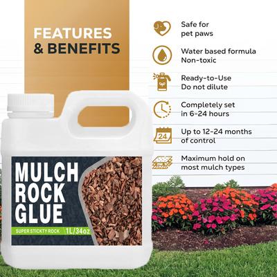 16.9/34oz Mulch Rock Glue Ready-to-Use Pea Gravel Lockdown For Paths Patios & Garden Borders For Pebbles Bark Landscaping Glue