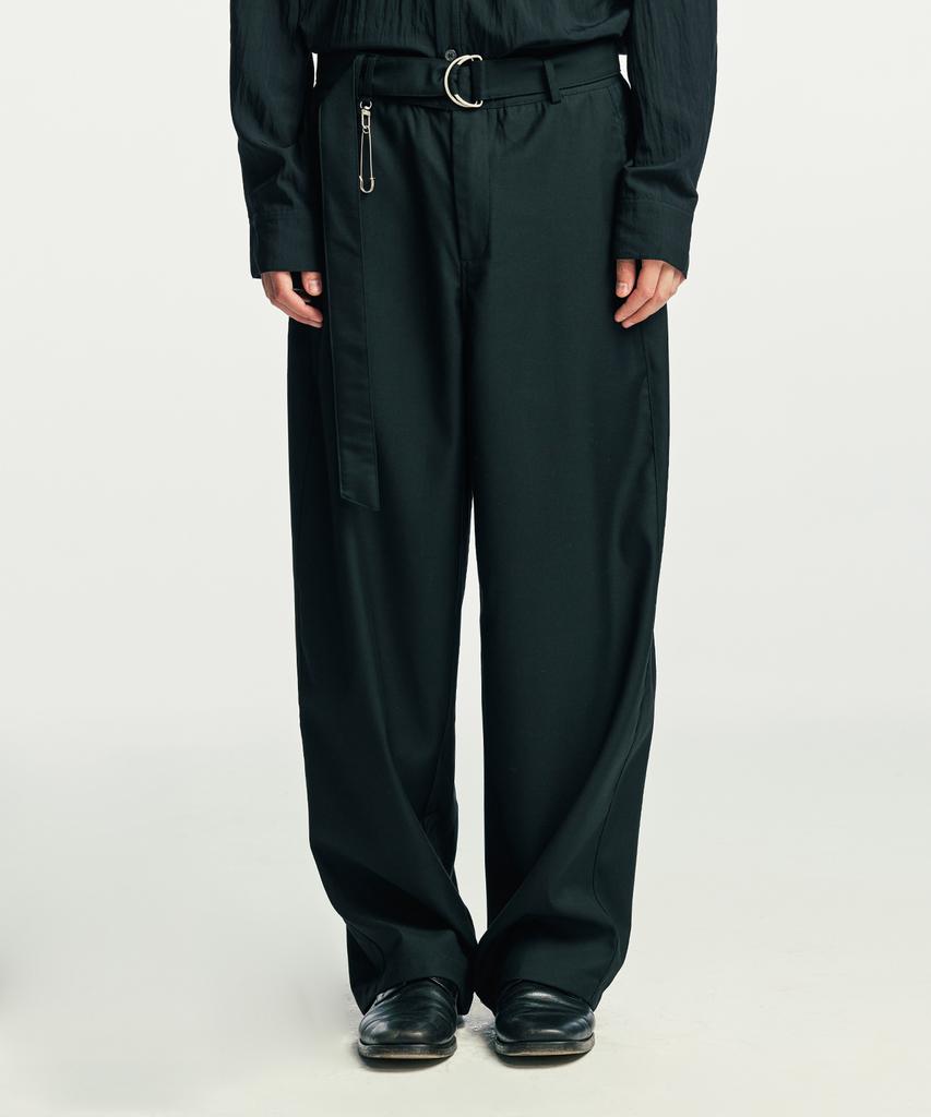 SSY Belted Pin Wide Slacks Black