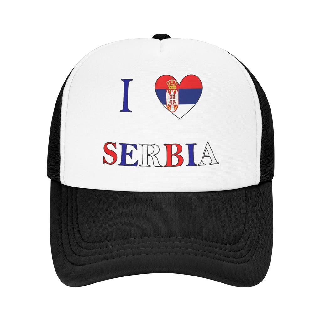 I Love Serbia Mesh Sun Hats Tennis Skate SunProof Snapback Cap FeUnisex Unisex Stylish Design Hip Hop Hats