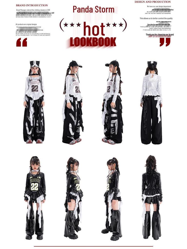 Girls' Trendy Jazz Hip Hop Dance Outfit - Long Sleeve T-shirt & Trousers for Street Dance Performance