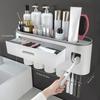 2025+ A Wall-Mounted Toothbrush Holder with 4 Cups, A Large Tray, and 1 Makeup Drawers.