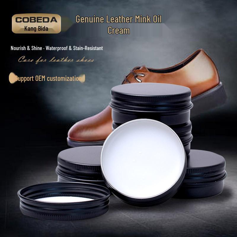 

Genuine Leather Mink Oil Shoe Polish & Moisturizing Cream for Leather Shoes, Bags, and Clothing Care 30ML Blank Mink Oil (Black Lid)