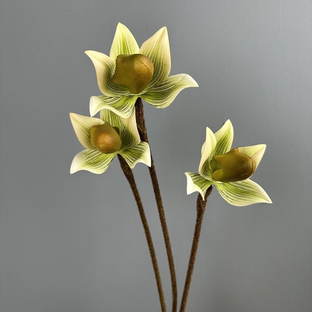 Real Touch Artificial Slipper Orchid Single Branch Lifelike Silk Orchid Flower Realistic Simulation Orchid Home Restaurant