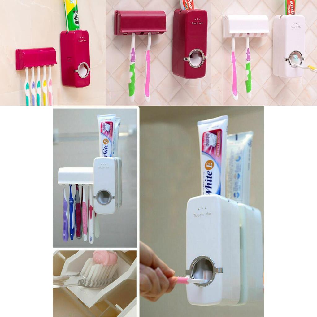 Automatic Toothpaste Dispenser And Toothbrush Holder Plastic Bathroom Organizer