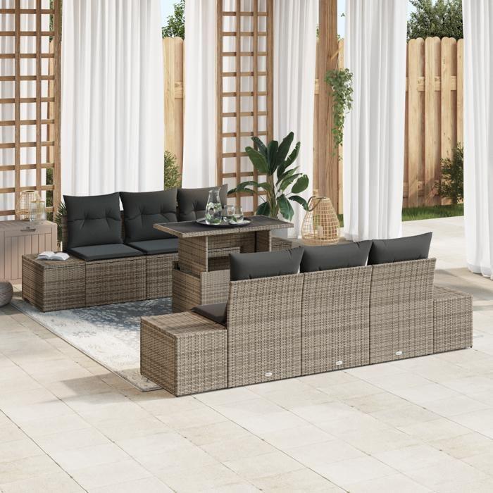 VidaXL Ensemble de 7 canapés de jardin avec coussins gris poly rattan 3349105