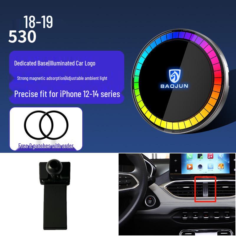 Baojun Bezdrátový Rychlonabíjecí Magnetický Držák Telefonu s Atmosférickým Světlem pro Zařízení Apple