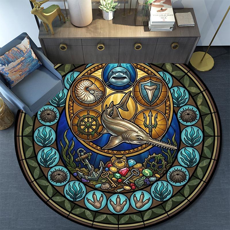 Oceanic Mystery Symbols Round Area Rug Under Office Chairs Bedroom Living Room Home Decor