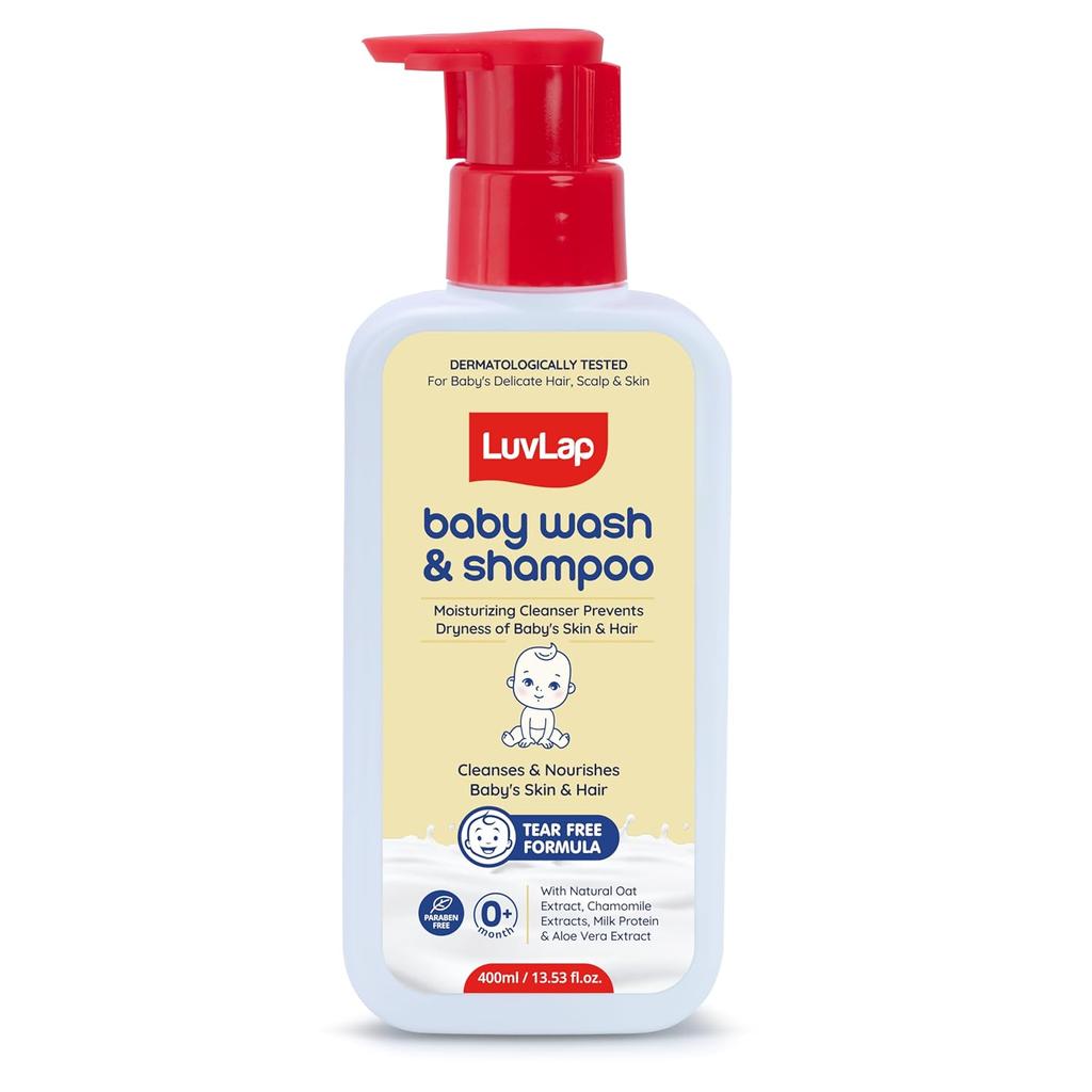 LuvLap Baby Wash & Shampoo 400ml - Gentle 2-in-1 Head To Toe Cleanser with Oatmeal & Shea Butter, Paraben & Tear Free