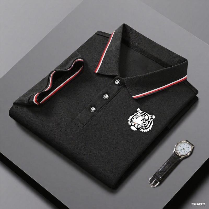 Polo Shirt Short Sleeve Lapel Button T-Shirt Men's Summer Polo Shirt Business High-end Explosion Light Luxury Office Solid Color