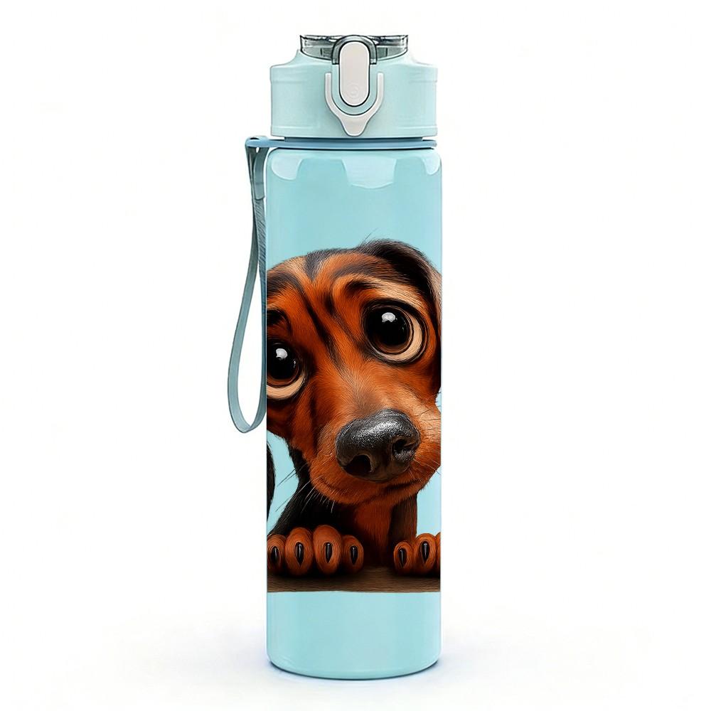 1PC Dachshund Dog Head Portrait Print 750ml Color Plastic Sports Water Bottle Leakproof Flip Straw Lid Suitable for Sports Office Home Use