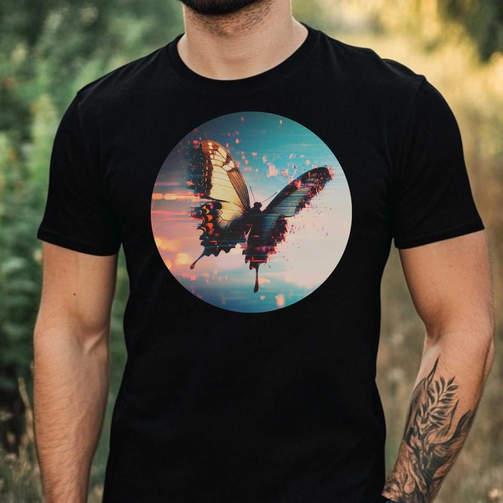 T-Shirt Herren Schmetterling Glitch Motiv Baumwolle Größe XS bis 5XL XS