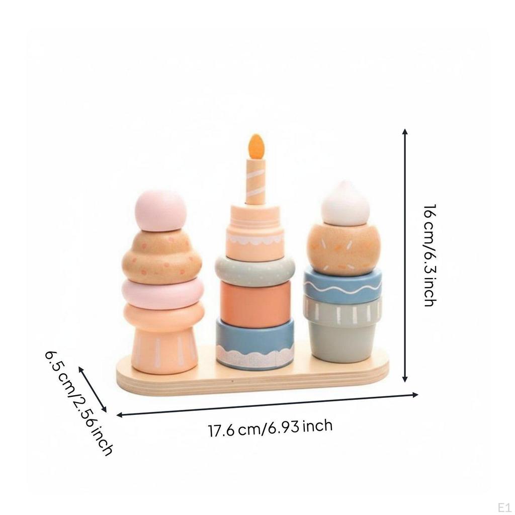 Wooden Dessert Stacker Stackable Ice Cream Toy Colorful Pretend Cake for Kids, Home,