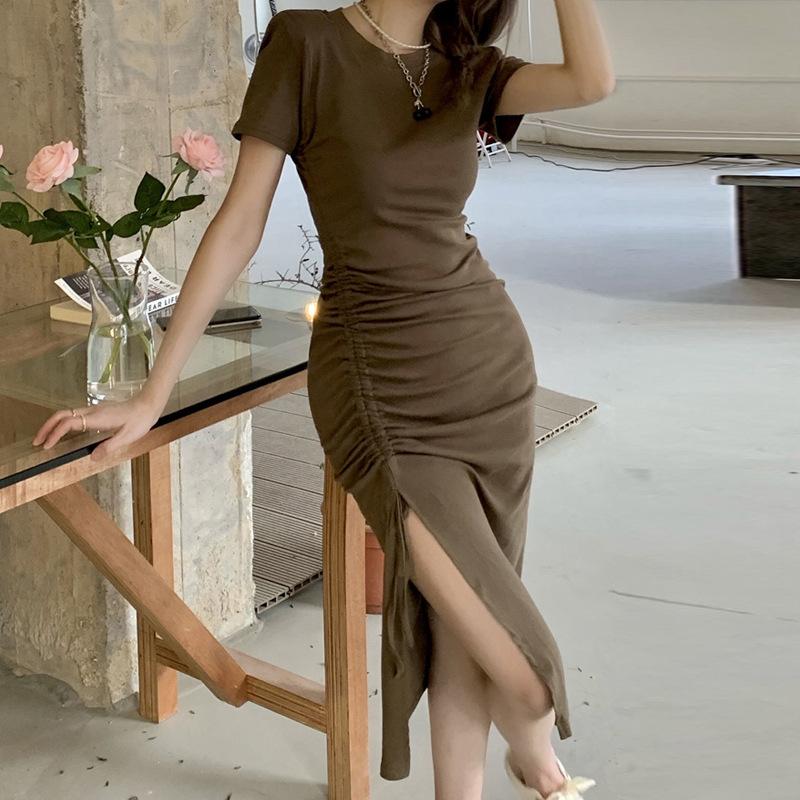 

Женское платье с высокой текстурой, летнее, с завязками на завязках, с разрезом, маленькое, сексуальное, облегающее, выше колена, с коротким рукавом, длинное платье XL армия зеленый