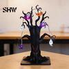 Decorative Resin Tree for Home Lighted Halloween Spooky Dead Tabletop Decor, Ghost Face Haunted LED Creepy Decor with Pumpkin Spider String