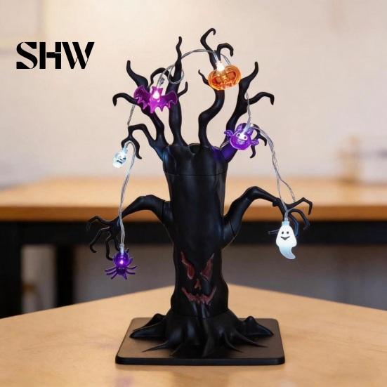 Decorative Resin Tree for Home Lighted Halloween Spooky Dead Tabletop Decor, Ghost Face Haunted LED Creepy Decor with Pumpkin Spider String