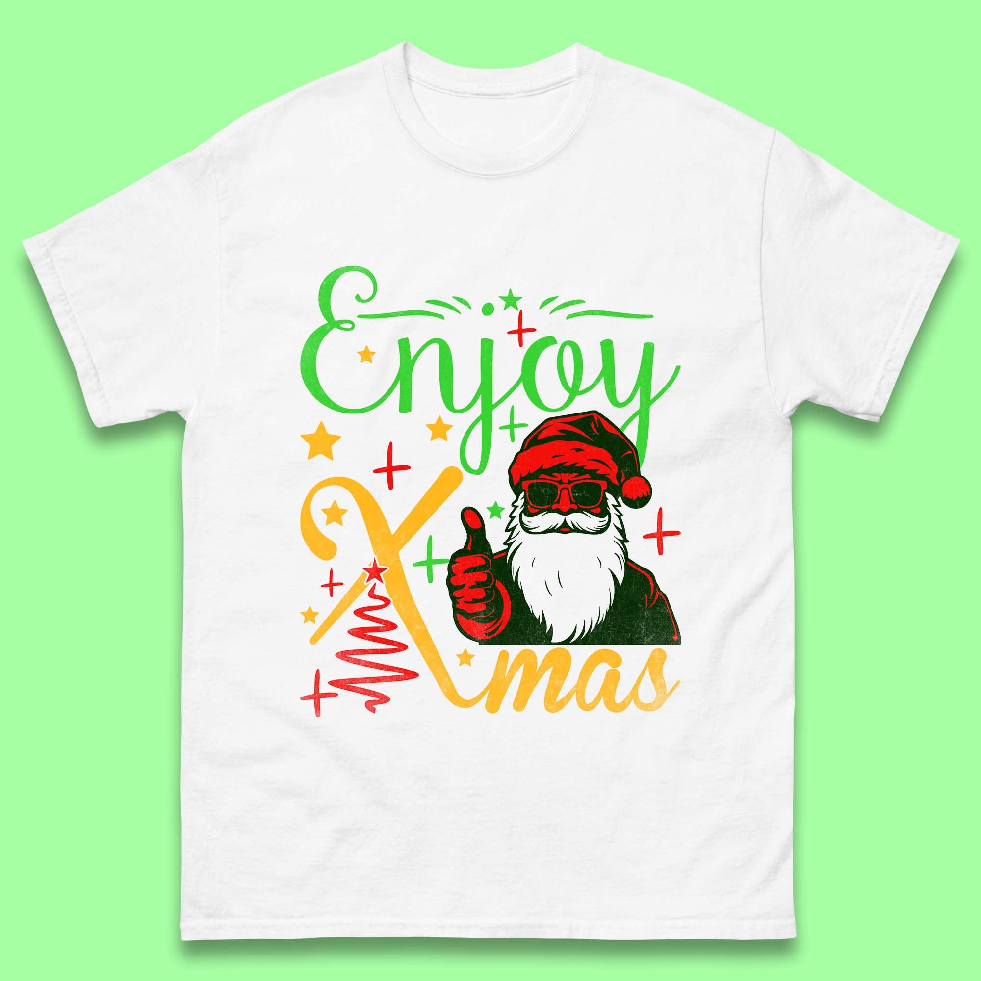 Enjoy Xmas Santa Claus Thumbs Up Christmas Mens T Shirt Womens Tops Tees 3XL