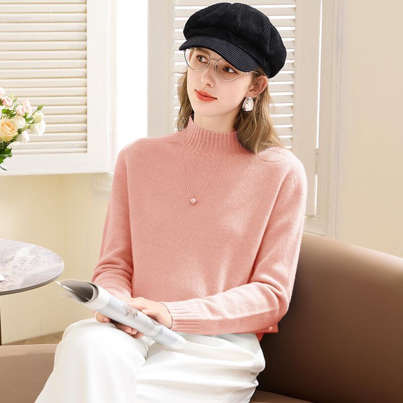 TUHUANG Women's Cashmere Wool Blend Half-High Neck Sweater
