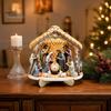 Durable Wood Nativity Set Scene Wooden Tabletop Sign, Christmas Manger Holy Family Figurine Decor, for Table Decor Religious Xmas Desktop Ornament,
