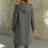 Women's Fashionable Solid Color Long Sleeved Button Hooded Pocket Minimalist Woolen Jacket
