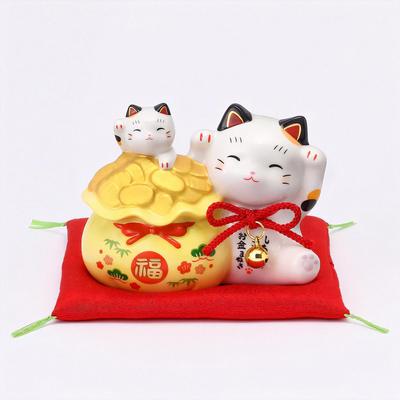 Yakushigama Maneki Neko (Treasure Bag, Parent and Child) Harmony (with Good Luck Sticker)